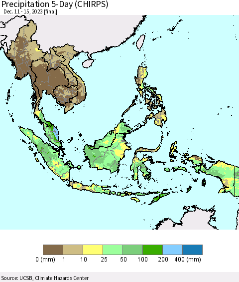 South East Asia Precipitation 5-Day (CHIRPS) Thematic Map For 12/11/2023 - 12/15/2023