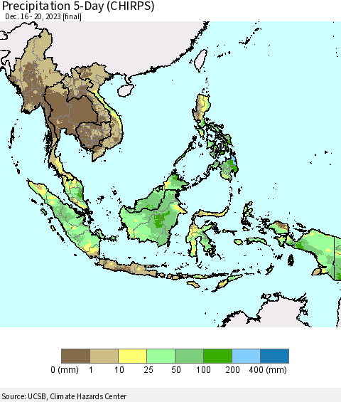 South East Asia Precipitation 5-Day (CHIRPS) Thematic Map For 12/16/2023 - 12/20/2023