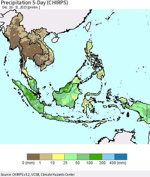 South East Asia Precipitation 5-Day (CHIRPS) Thematic Map For 12/26/2023 - 12/31/2023