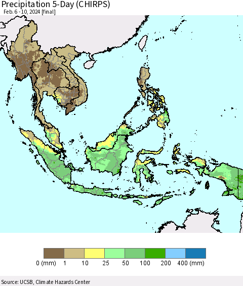South East Asia Precipitation 5-Day (CHIRPS) Thematic Map For 2/6/2024 - 2/10/2024