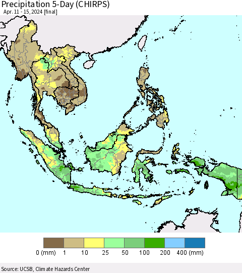South East Asia Precipitation 5-Day (CHIRPS) Thematic Map For 4/11/2024 - 4/15/2024