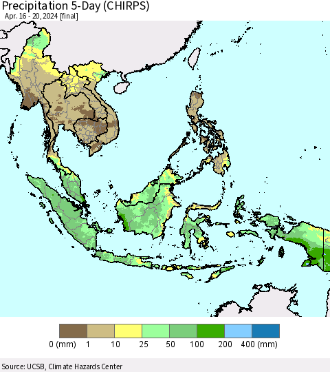 South East Asia Precipitation 5-Day (CHIRPS) Thematic Map For 4/16/2024 - 4/20/2024