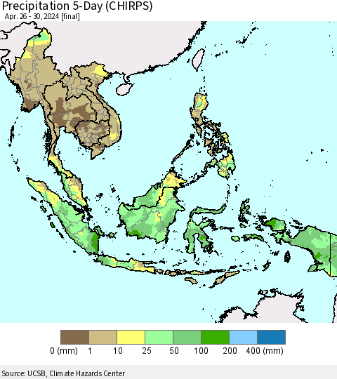 South East Asia Precipitation 5-Day (CHIRPS) Thematic Map For 4/26/2024 - 4/30/2024