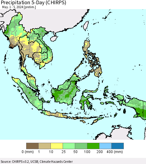 South East Asia Precipitation 5-Day (CHIRPS) Thematic Map For 5/1/2024 - 5/5/2024
