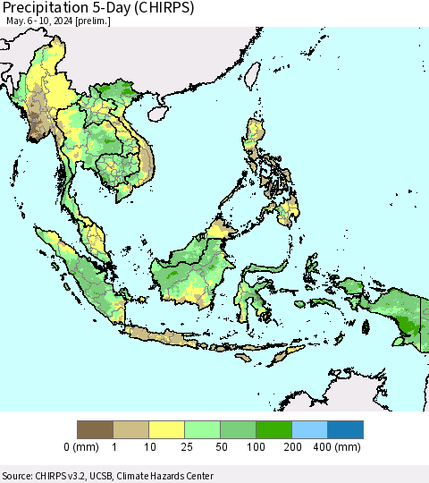 South East Asia Precipitation 5-Day (CHIRPS) Thematic Map For 5/6/2024 - 5/10/2024