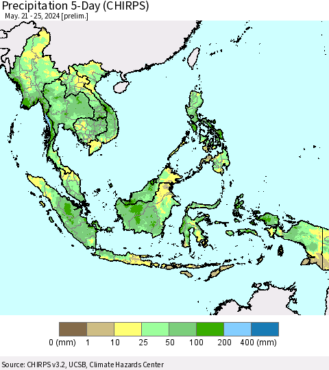 South East Asia Precipitation 5-Day (CHIRPS) Thematic Map For 5/21/2024 - 5/25/2024
