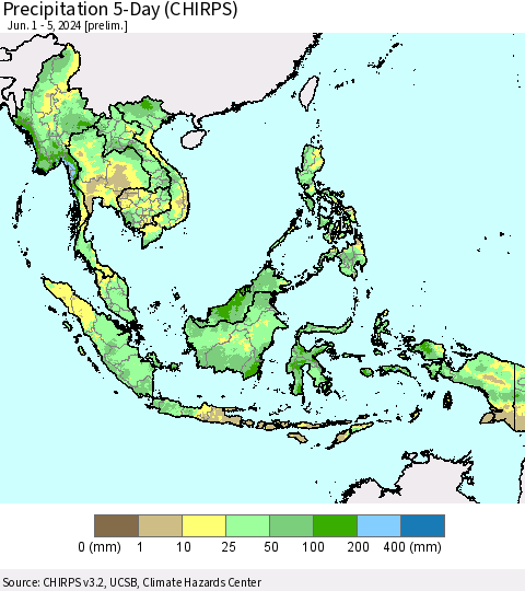 South East Asia Precipitation 5-Day (CHIRPS) Thematic Map For 6/1/2024 - 6/5/2024