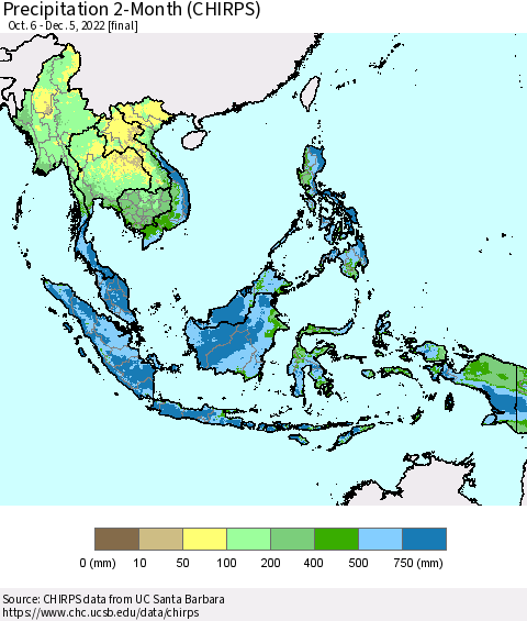 South East Asia Precipitation 2-Month (CHIRPS) Thematic Map For 10/6/2022 - 12/5/2022
