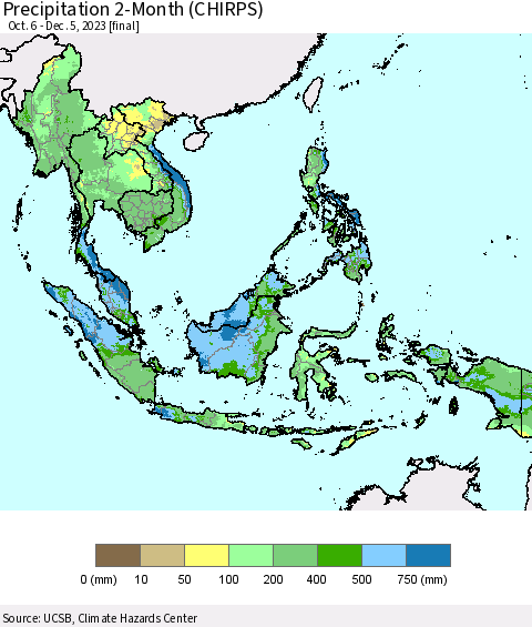 South East Asia Precipitation 2-Month (CHIRPS) Thematic Map For 10/6/2023 - 12/5/2023