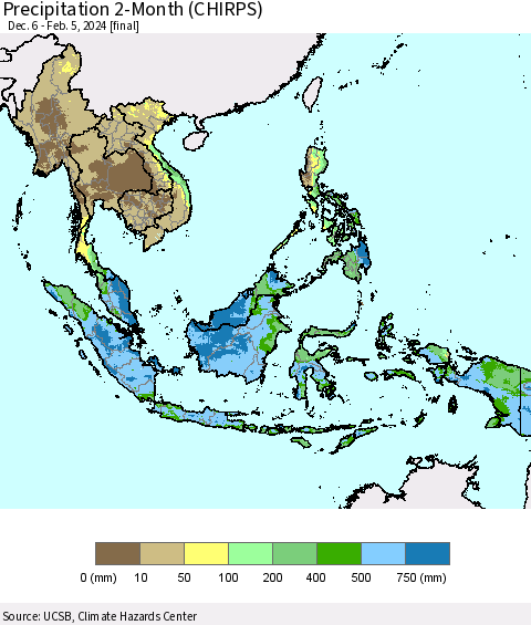 South East Asia Precipitation 2-Month (CHIRPS) Thematic Map For 12/6/2023 - 2/5/2024