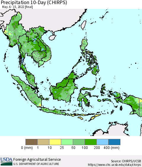 South East Asia Precipitation 10-Day (CHIRPS) Thematic Map For 5/6/2022 - 5/15/2022