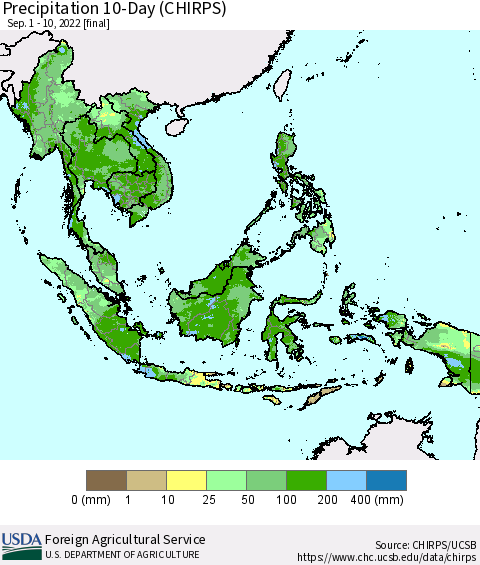 South East Asia Precipitation 10-Day (CHIRPS) Thematic Map For 9/1/2022 - 9/10/2022