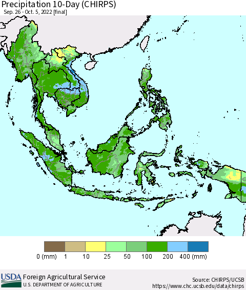 South East Asia Precipitation 10-Day (CHIRPS) Thematic Map For 9/26/2022 - 10/5/2022