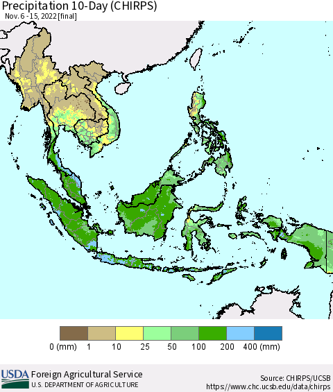 South East Asia Precipitation 10-Day (CHIRPS) Thematic Map For 11/6/2022 - 11/15/2022