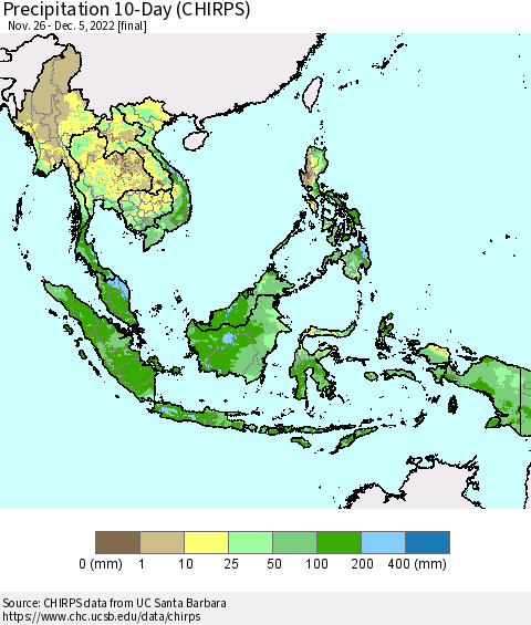 South East Asia Precipitation 10-Day (CHIRPS) Thematic Map For 11/26/2022 - 12/5/2022