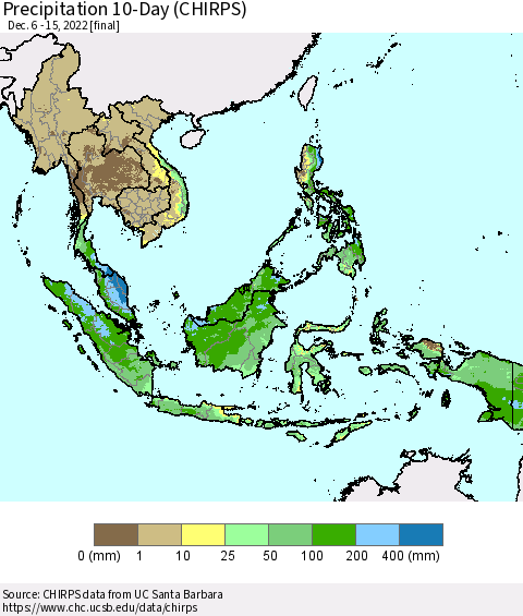 South East Asia Precipitation 10-Day (CHIRPS) Thematic Map For 12/6/2022 - 12/15/2022