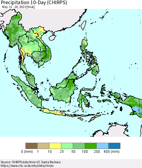 South East Asia Precipitation 10-Day (CHIRPS) Thematic Map For 5/11/2023 - 5/20/2023