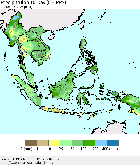 South East Asia Precipitation 10-Day (CHIRPS) Thematic Map For 6/6/2023 - 6/15/2023