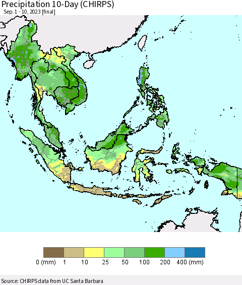 South East Asia Precipitation 10-Day (CHIRPS) Thematic Map For 9/1/2023 - 9/10/2023