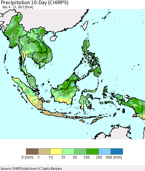 South East Asia Precipitation 10-Day (CHIRPS) Thematic Map For 9/6/2023 - 9/15/2023