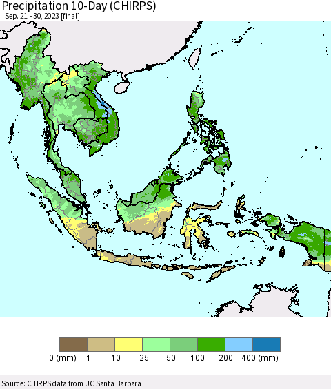 South East Asia Precipitation 10-Day (CHIRPS) Thematic Map For 9/21/2023 - 9/30/2023