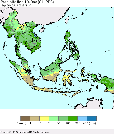 South East Asia Precipitation 10-Day (CHIRPS) Thematic Map For 9/26/2023 - 10/5/2023