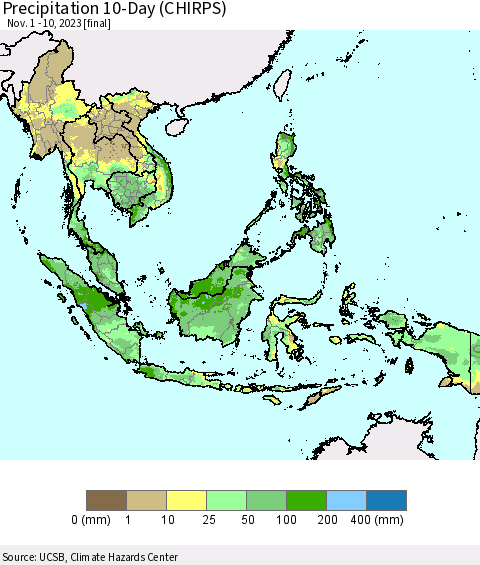 South East Asia Precipitation 10-Day (CHIRPS) Thematic Map For 11/1/2023 - 11/10/2023