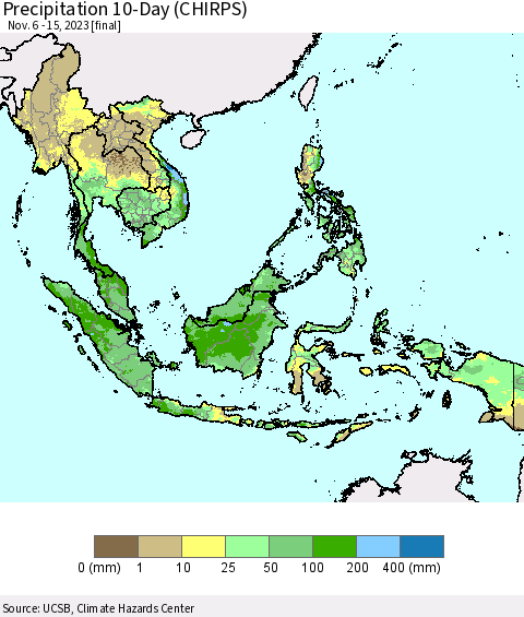 South East Asia Precipitation 10-Day (CHIRPS) Thematic Map For 11/6/2023 - 11/15/2023