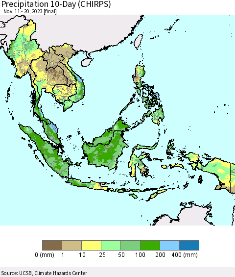 South East Asia Precipitation 10-Day (CHIRPS) Thematic Map For 11/11/2023 - 11/20/2023