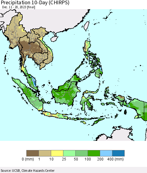 South East Asia Precipitation 10-Day (CHIRPS) Thematic Map For 12/11/2023 - 12/20/2023
