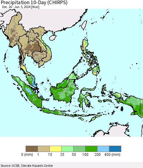 South East Asia Precipitation 10-Day (CHIRPS) Thematic Map For 12/26/2023 - 1/5/2024