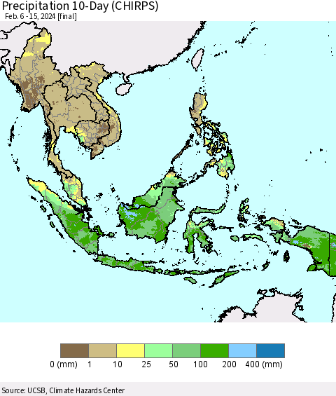 South East Asia Precipitation 10-Day (CHIRPS) Thematic Map For 2/6/2024 - 2/15/2024