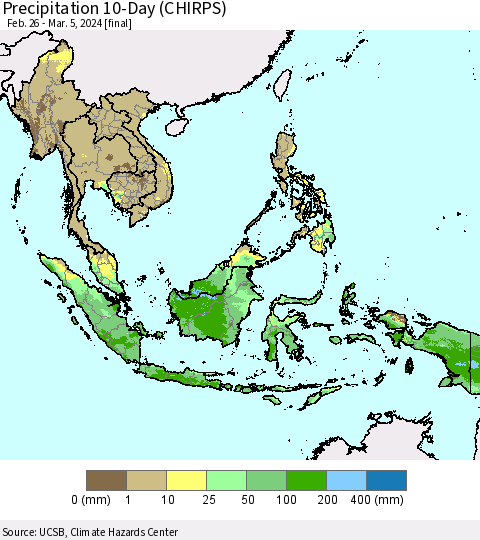 South East Asia Precipitation 10-Day (CHIRPS) Thematic Map For 2/26/2024 - 3/5/2024