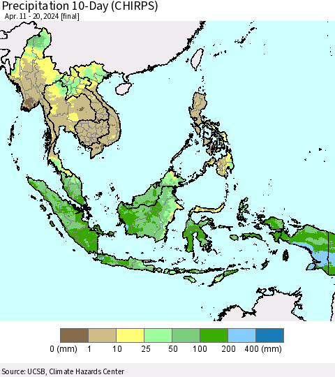 South East Asia Precipitation 10-Day (CHIRPS) Thematic Map For 4/11/2024 - 4/20/2024