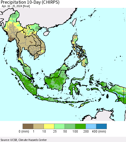 South East Asia Precipitation 10-Day (CHIRPS) Thematic Map For 4/16/2024 - 4/25/2024