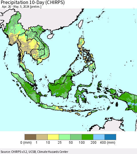 South East Asia Precipitation 10-Day (CHIRPS) Thematic Map For 4/26/2024 - 5/5/2024