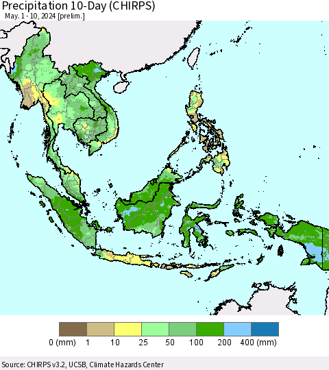 South East Asia Precipitation 10-Day (CHIRPS) Thematic Map For 5/1/2024 - 5/10/2024
