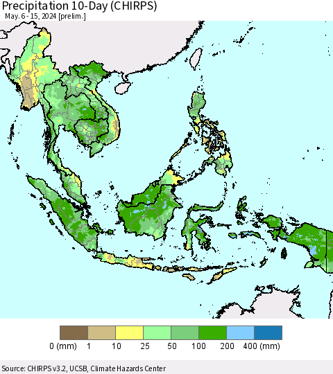 South East Asia Precipitation 10-Day (CHIRPS) Thematic Map For 5/6/2024 - 5/15/2024