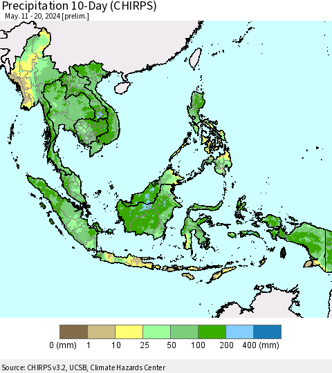 South East Asia Precipitation 10-Day (CHIRPS) Thematic Map For 5/11/2024 - 5/20/2024