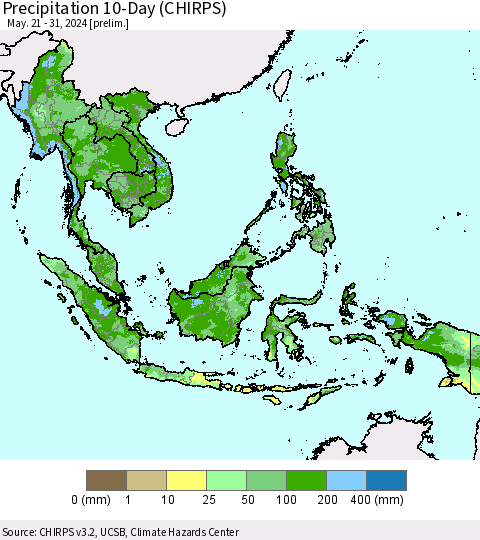 South East Asia Precipitation 10-Day (CHIRPS) Thematic Map For 5/21/2024 - 5/31/2024