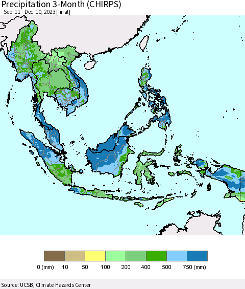 South East Asia Precipitation 3-Month (CHIRPS) Thematic Map For 9/11/2023 - 12/10/2023