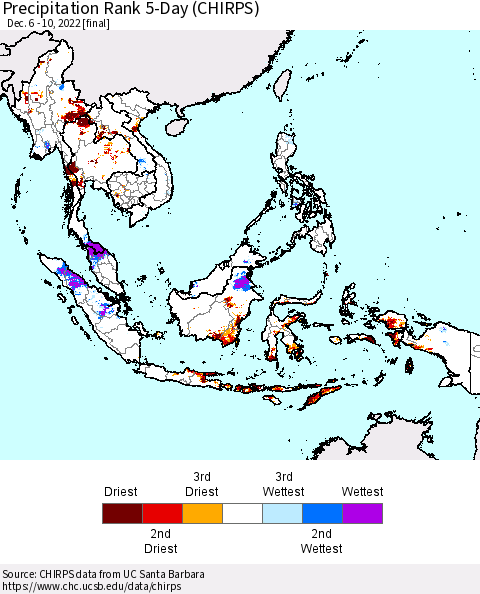 South East Asia Precipitation Rank since 1981, 5-Day (CHIRPS) Thematic Map For 12/6/2022 - 12/10/2022