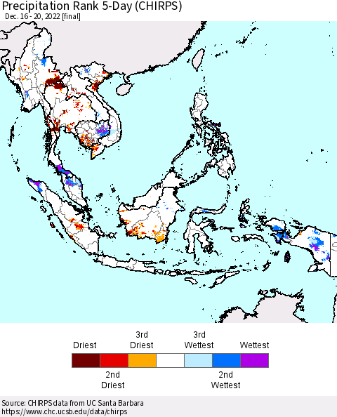 South East Asia Precipitation Rank since 1981, 5-Day (CHIRPS) Thematic Map For 12/16/2022 - 12/20/2022