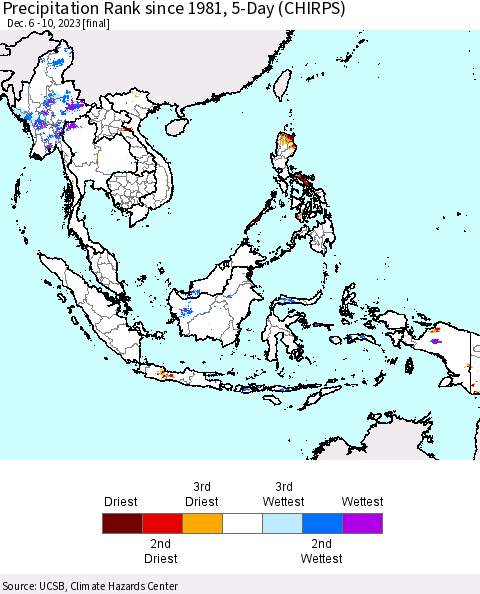 South East Asia Precipitation Rank since 1981, 5-Day (CHIRPS) Thematic Map For 12/6/2023 - 12/10/2023