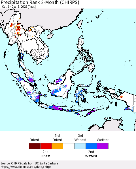 South East Asia Precipitation Rank since 1981, 2-Month (CHIRPS) Thematic Map For 10/6/2022 - 12/5/2022