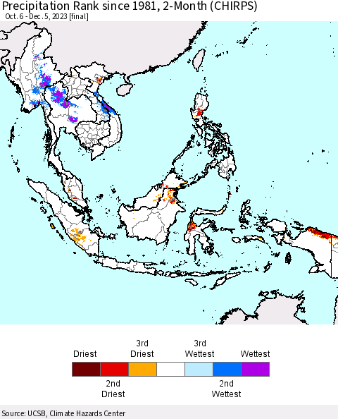 South East Asia Precipitation Rank since 1981, 2-Month (CHIRPS) Thematic Map For 10/6/2023 - 12/5/2023