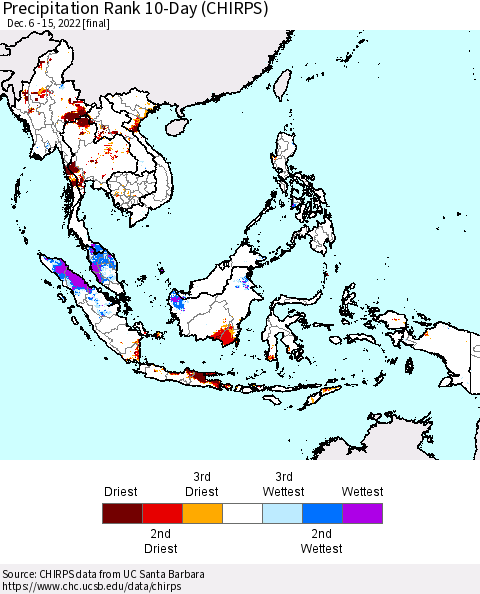 South East Asia Precipitation Rank since 1981, 10-Day (CHIRPS) Thematic Map For 12/6/2022 - 12/15/2022