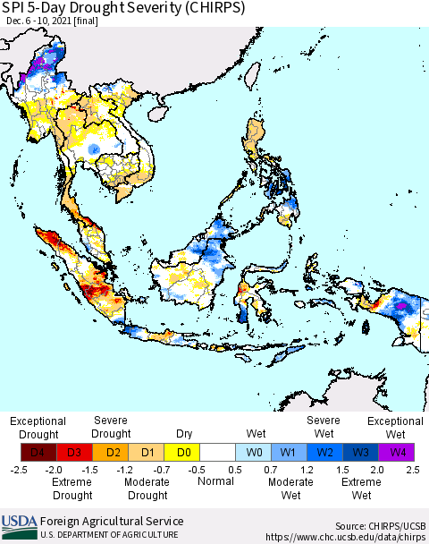 South East Asia SPI 5-Day Drought Severity (CHIRPS) Thematic Map For 12/6/2021 - 12/10/2021