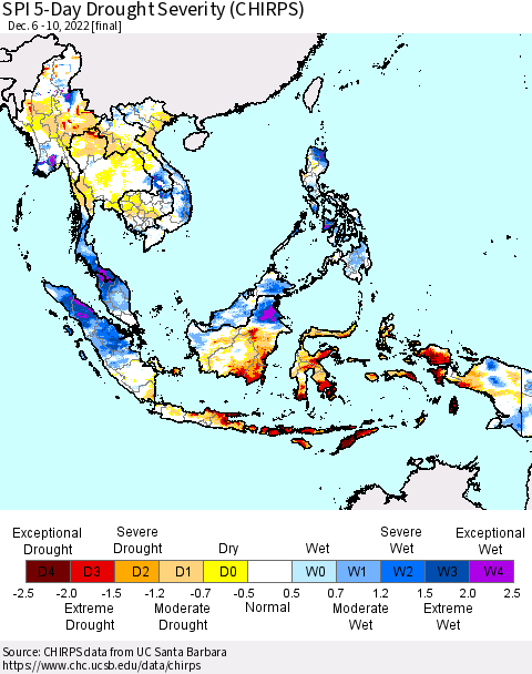 South East Asia SPI 5-Day Drought Severity (CHIRPS) Thematic Map For 12/6/2022 - 12/10/2022