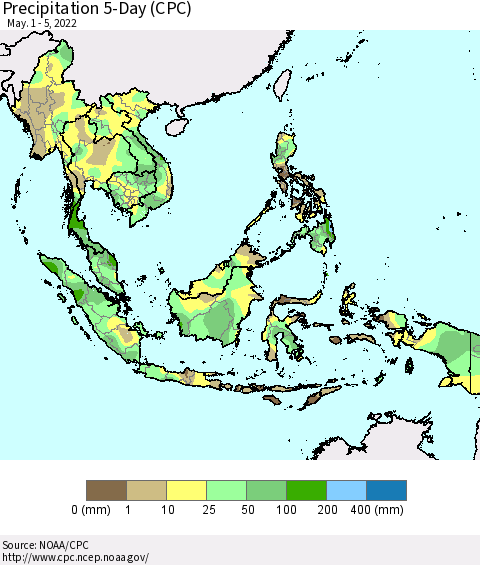 South East Asia Precipitation 5-Day (CPC) Thematic Map For 5/1/2022 - 5/5/2022